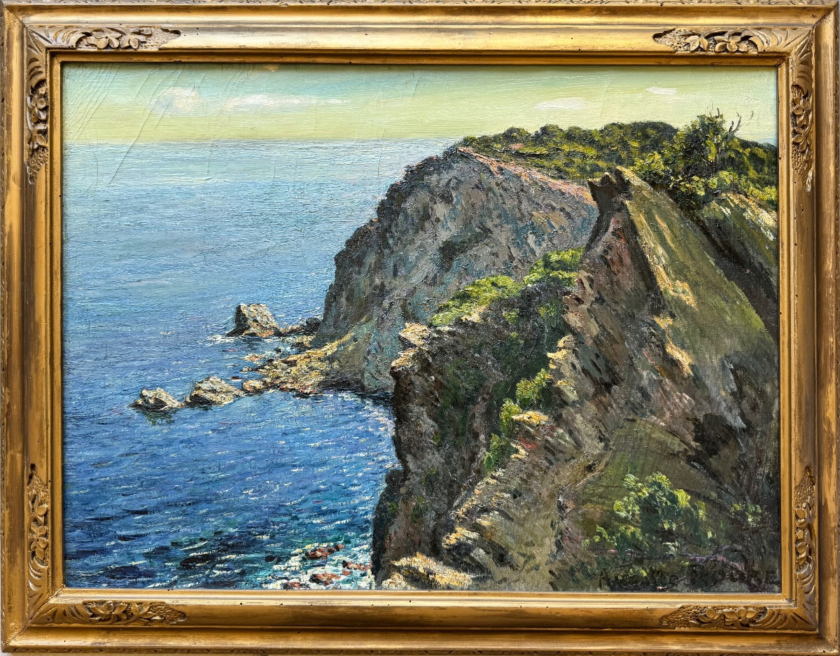 Auguste Roure (1878-1936) Provence Avignon Marine The Cliffs Of Porquerolles-photo-2