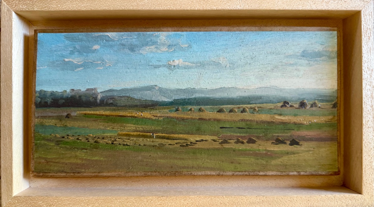 Ecole Française fin XIXème Huile sur papier Paysage de campagne animé-photo-2