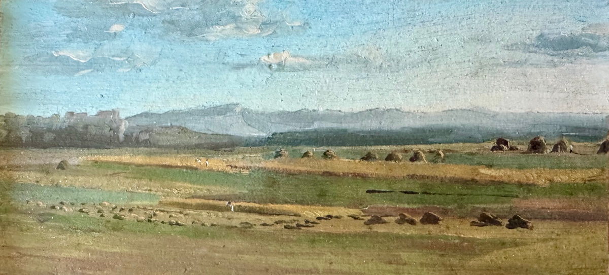 Ecole Française fin XIXème Huile sur papier Paysage de campagne animé-photo-3