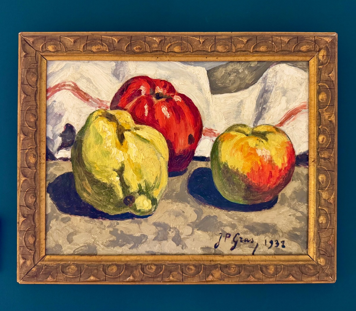 Jean-Pierre Gras (1879-1964) Provence Avignon Félibre Coing et pommes rouges, 1932-photo-2