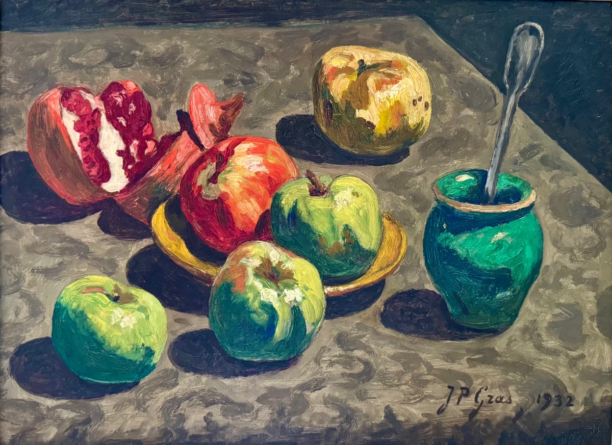 Jean-Pierre Gras (1879-1964) Provence Avignon Félibre Pommes vertes au pot vert, 1932-photo-3