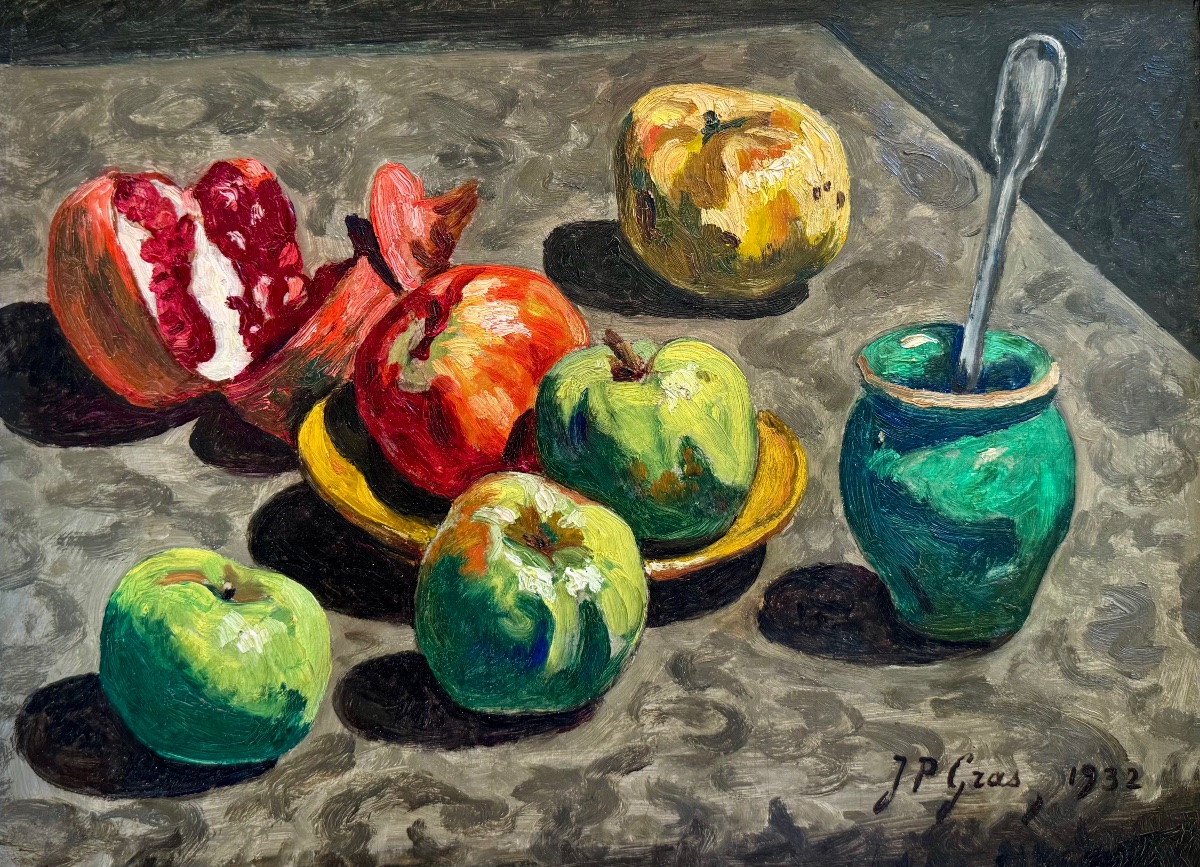 Jean-Pierre Gras (1879-1964) Provence Avignon Félibre Pommes vertes au pot vert, 1932