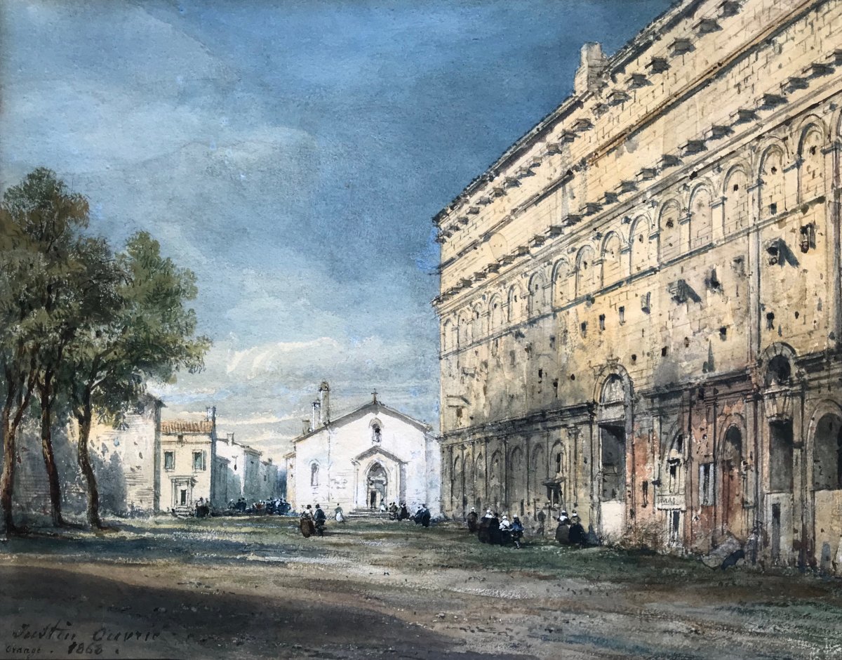 Pierre Justin Ouvrié (1806-1879) -rouen-vaucluse-théâtre Antique d'Orange 1868-provence-avignon