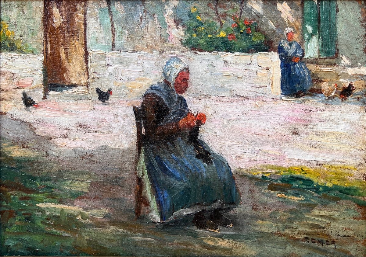 François Omer (1885-1950)-Provence-Avignon-Comtadine entrain de tricoter-1914