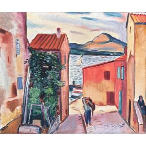 Lazlo Barta (1902-1961) Hungarian Paris Alley Towards The Port Of La Ponche In Saint-tropez