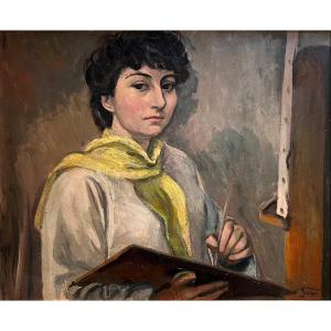 Germaine Lacaze (1908-1994) Femme Peintre Ecole De Paris Autoportrait 1942