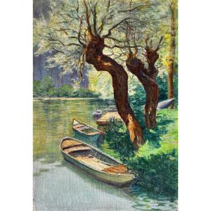 Eugène Dauphin (1857-1930) Provence Toulon Landscape With A Boat