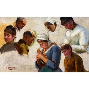 Pierre Grivolas (1823-1906) Provence Comtadine Félibre Avignon Etude de visages 