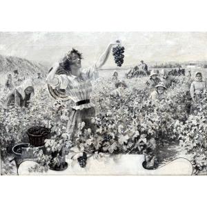Anonyme Ecole Française autour de 1900 vendange vigneron vin vigne