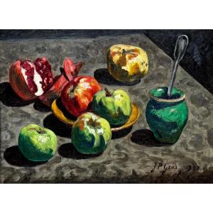 Jean-Pierre GRAS (1879-1964) Provence Avignon Félibre Nature morte aux pommes vertes