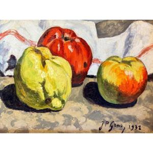Jean-Pierre Gras (1879-1964) Provence Avignon Félibre Coing et pommes rouges, 1932