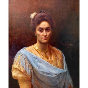 César Pattein (1850-1931) Steenvoorde Hazebrouck Portrait de femme au collier en or 1904