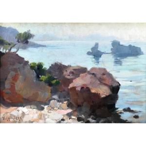 Victor Crumière (1895-1950)-Avignon-Provence-Bord de mer à Sanary