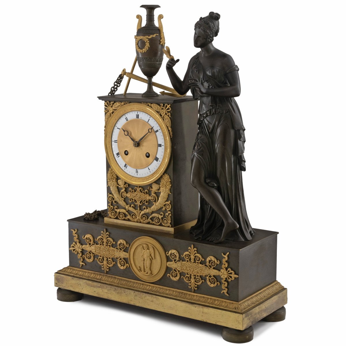 French Clock In Gilded And Patinated Bronze-photo-2