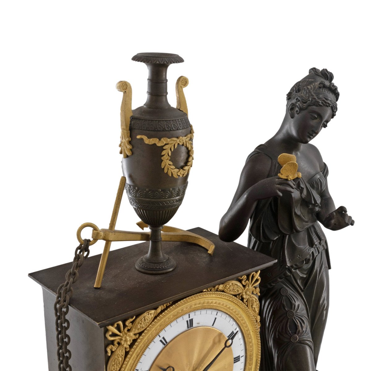 French Clock In Gilded And Patinated Bronze-photo-1
