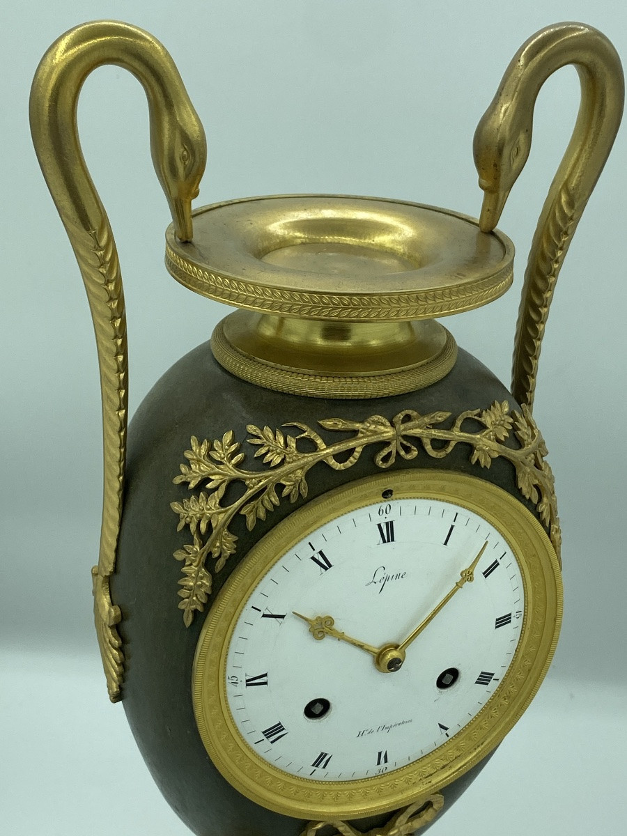 Pendule de cheminée française en bronze doré signée Lepine, vendue en l’état pour réparation-photo-3