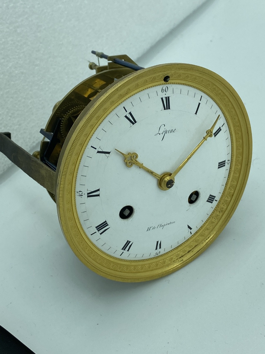 Pendule de cheminée française en bronze doré signée Lepine, vendue en l’état pour réparation-photo-8