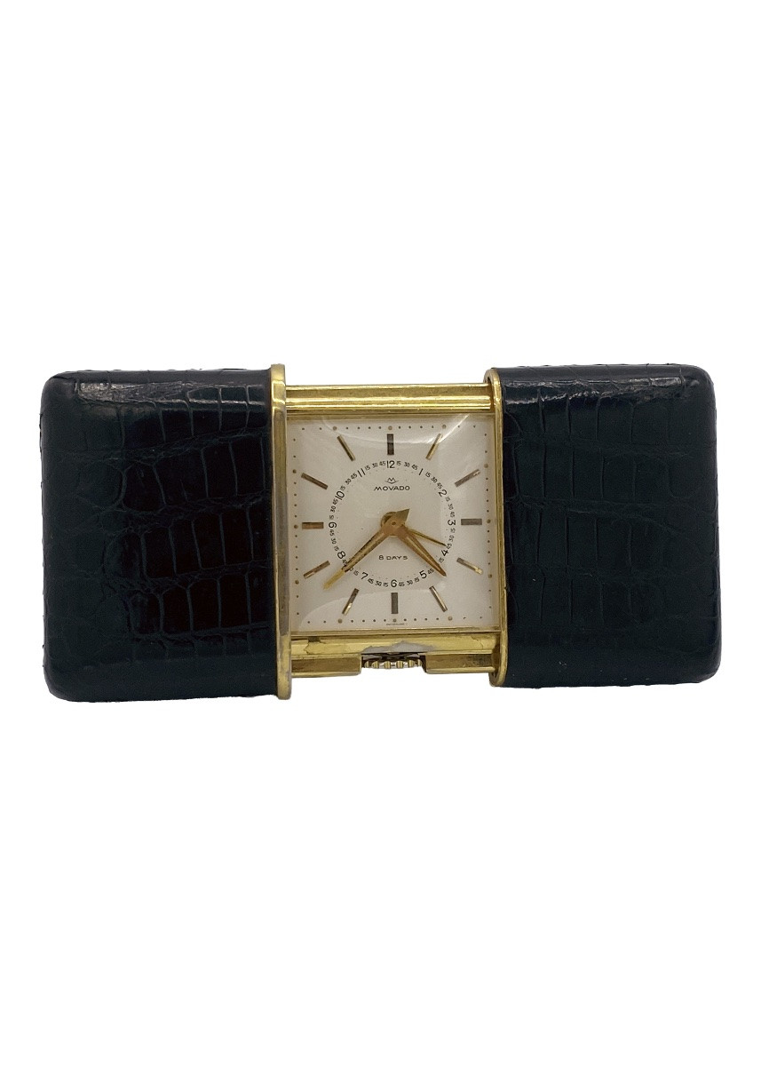 Réveil de voyage Movado « Giant » Ermeto Pullman 8 jours AS 895, révisé et fonctionnel-photo-1