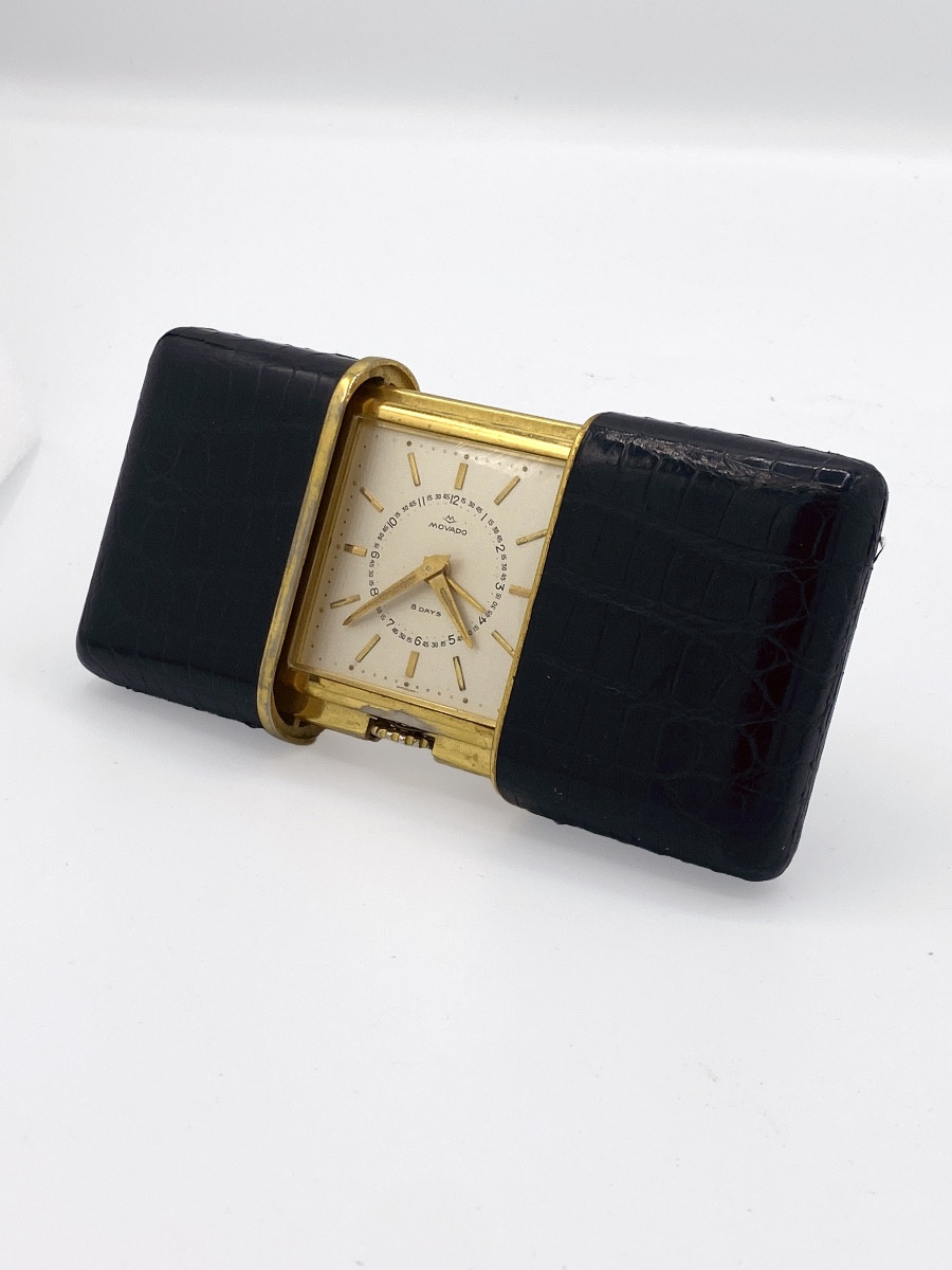 Réveil de voyage Movado « Giant » Ermeto Pullman 8 jours AS 895, révisé et fonctionnel