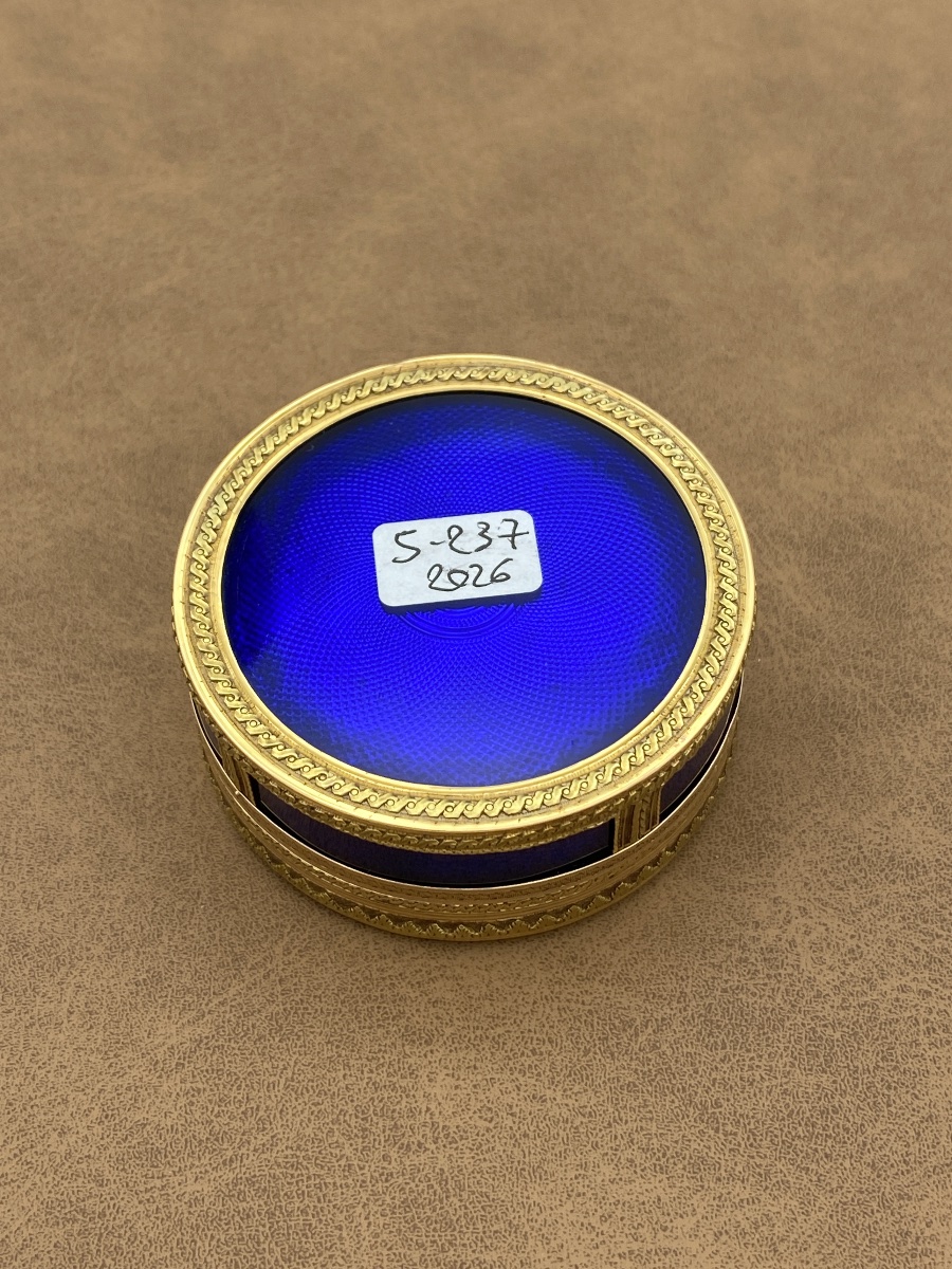 Tabatière circulaire en or, émail et miniature à scène bucolique, XVIIIe siècle-photo-4