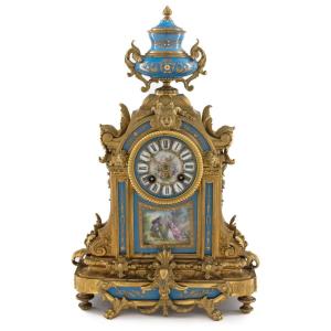 French Clock In Bronze And With Sevres Enamelled Plaques, Napoleon III