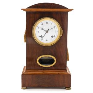 Swiss Clock In Mahogany With Hour And Quarter Chime, Pendule d'Officier Style