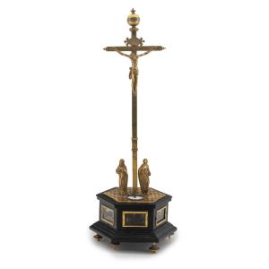 Crucifix Table Clock, Movement Signed By Allodi In Parma