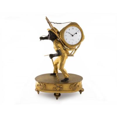 Petite French Pendulette Clock, 'le Portefaix' Au Bon Sauvage