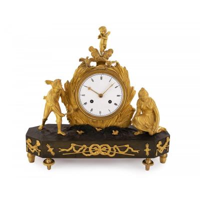 French Gilded Bronze Mantle Clock, Directoire, Depicting The Harvesting