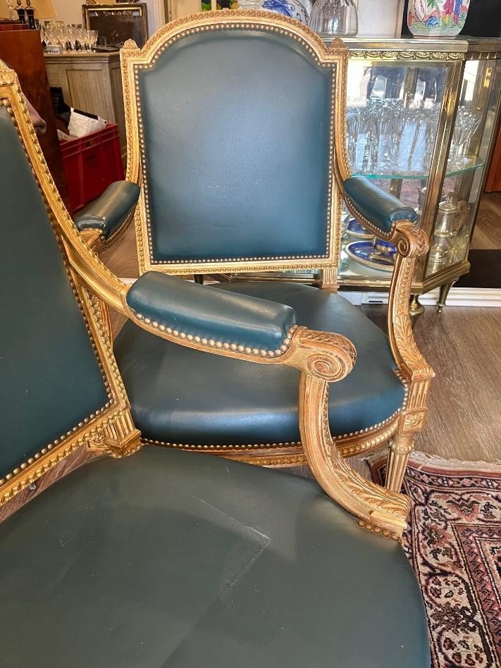 Pair Of Golden Wood Armchairs-photo-3