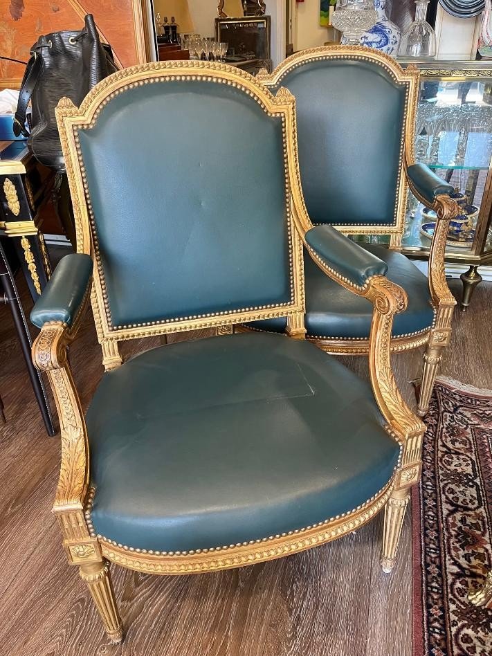 Pair Of Golden Wood Armchairs
