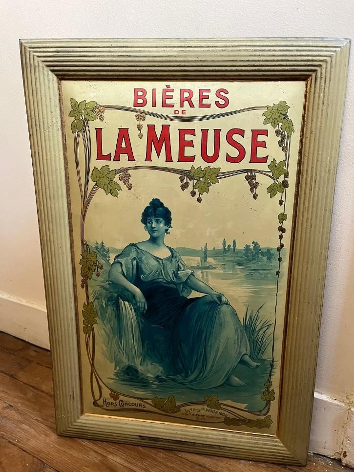 Old Lithographed Sheet Metal Beer Of The Meuse