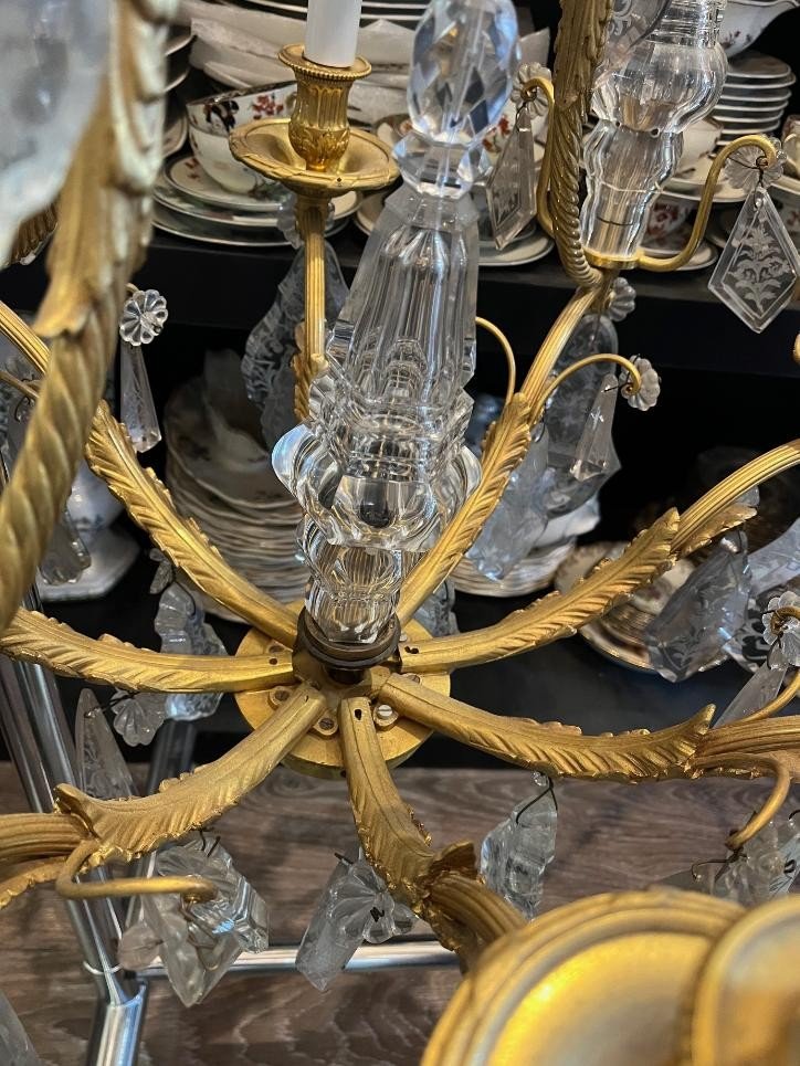 Large Chandelier 19th Gilded Bronze And Crystal-photo-2