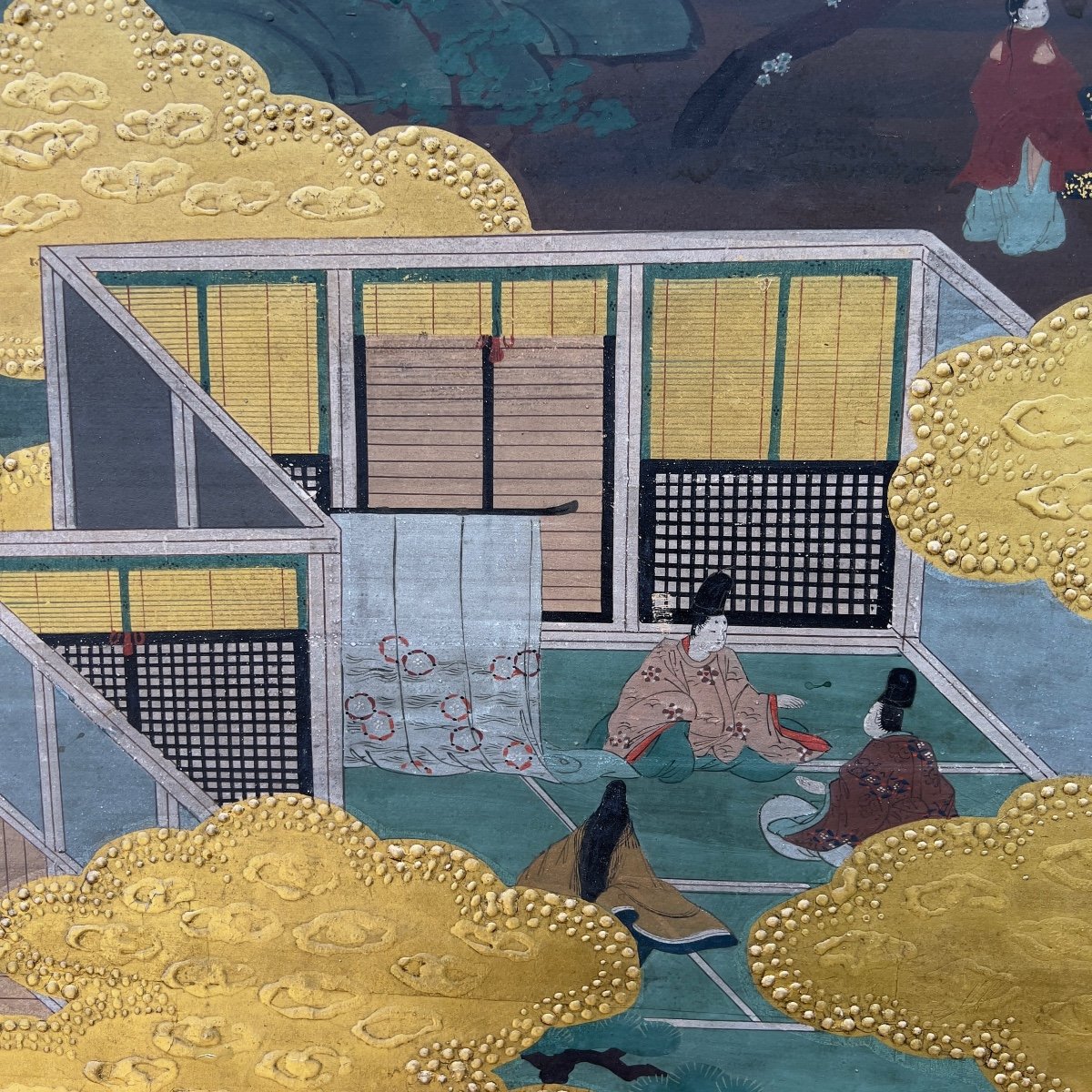 Le Dit Du Genji, Paravent Japonais à Six Feuilles - Japon 19e Siècle-photo-2