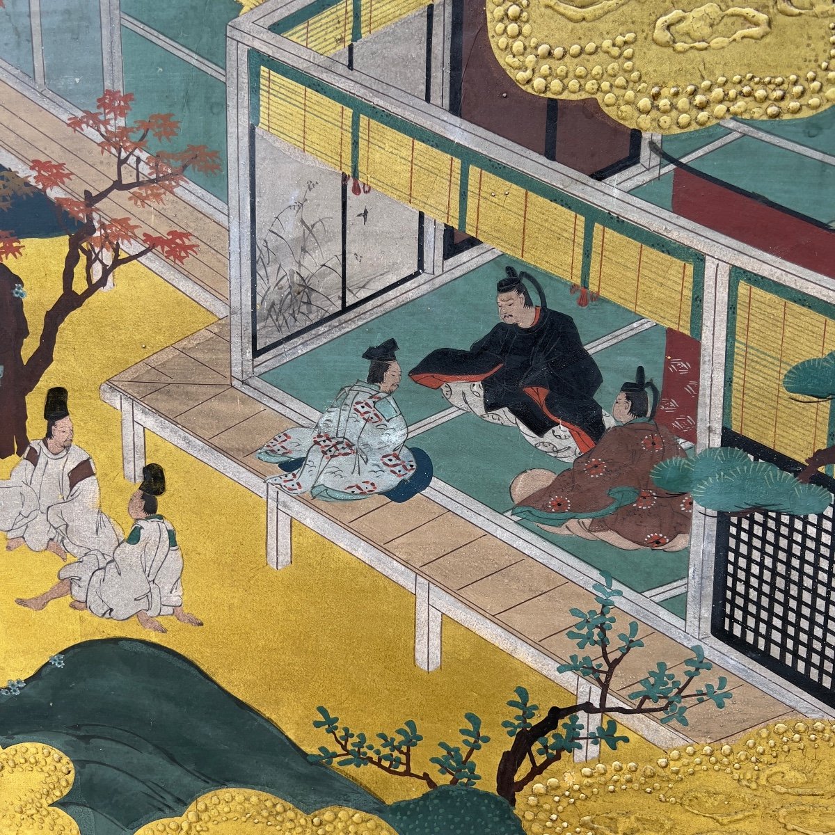 Le Dit Du Genji, Paravent Japonais à Six Feuilles - Japon 19e Siècle-photo-3