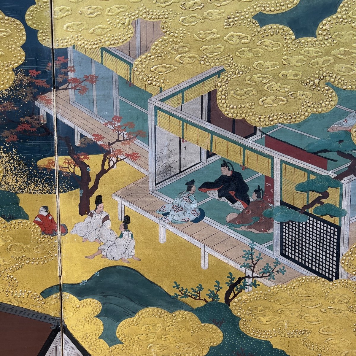Le Dit Du Genji, Paravent Japonais à Six Feuilles - Japon 19e Siècle-photo-4