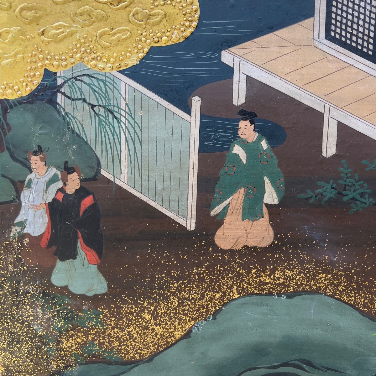 Le Dit Du Genji, Paravent Japonais à Six Feuilles - Japon 19e Siècle-photo-4