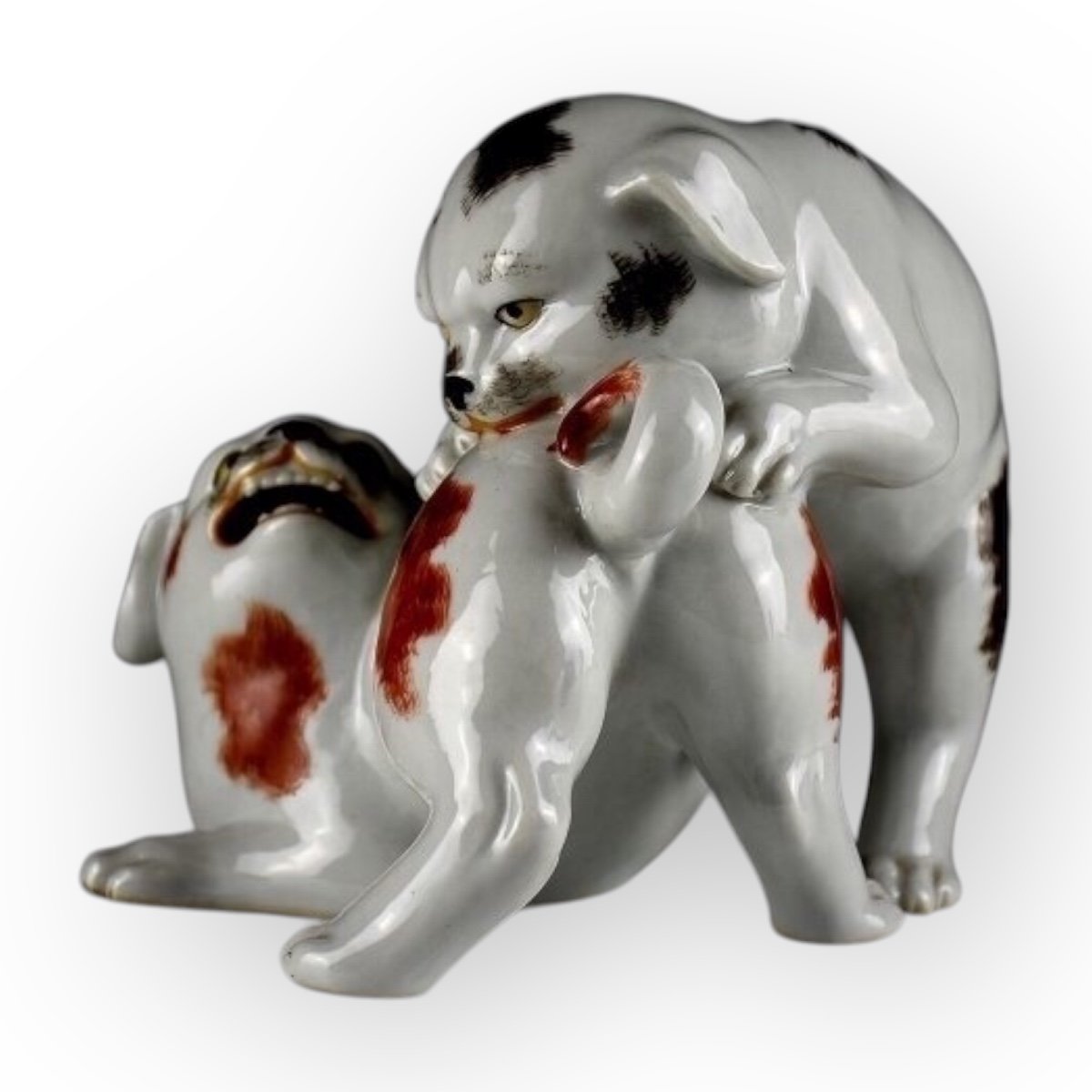 Japon, Deux Petits Chiens, Porcelaine De Kutani, Vers 1900-1920-photo-2