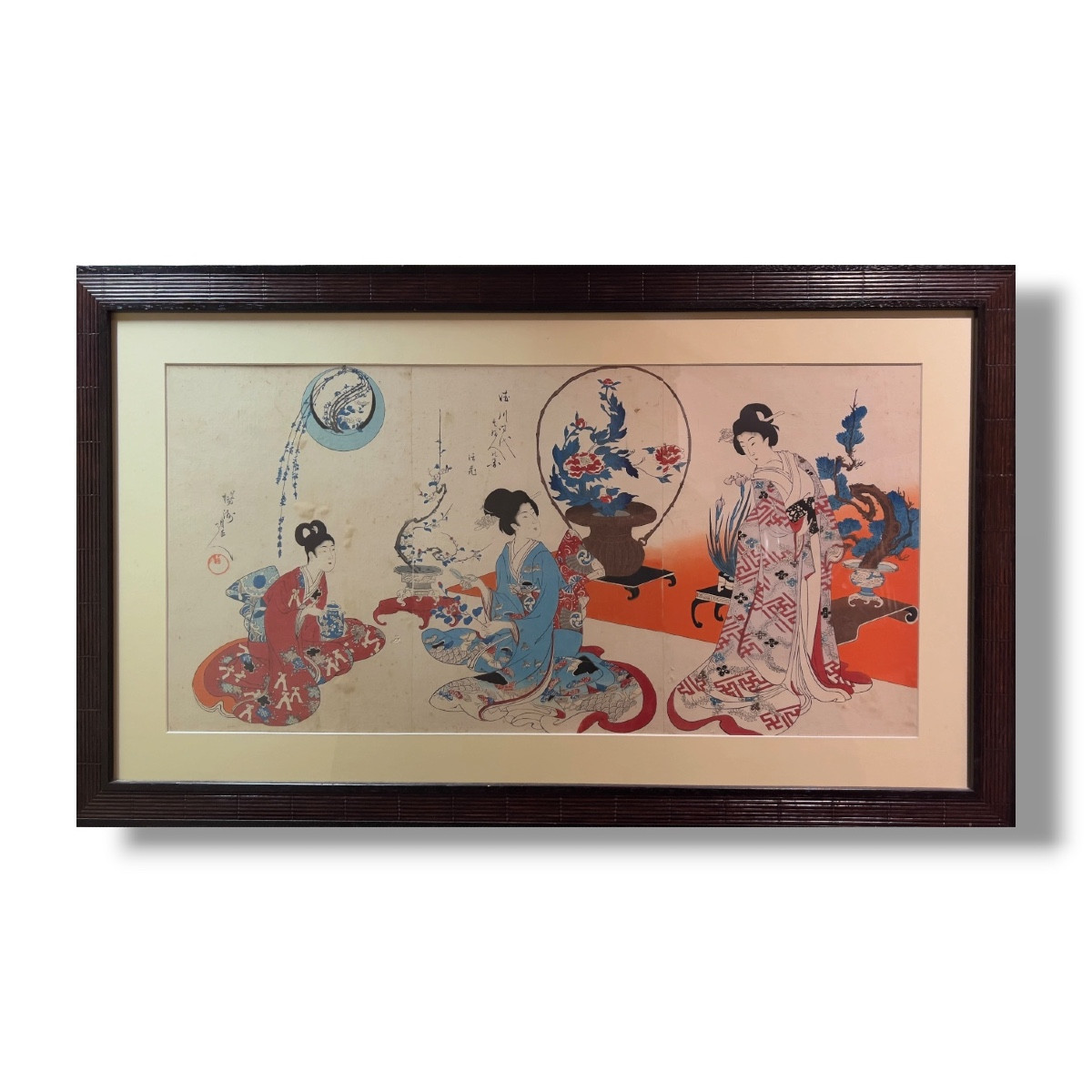 Toyohara Chikanobu (1838-1912) “chiyoda No ōoku: Chanoyu Mawaribana” 3 Meiji Period Prints