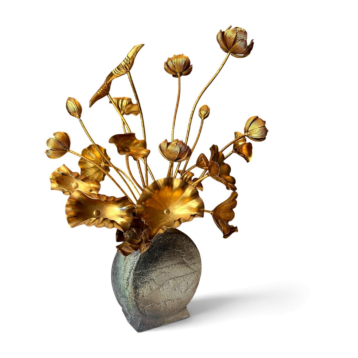 Japon - Ensemble de vingt-deux fleurs, boutons et feuilles de lotus jōka, bois doré, Japon, 19è-photo-2