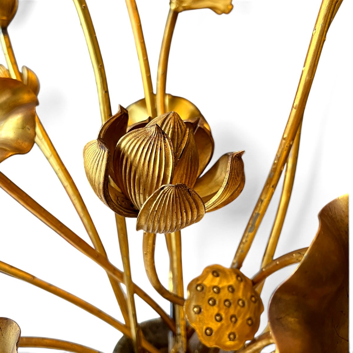 Japon - Ensemble de vingt-deux fleurs, boutons et feuilles de lotus jōka, bois doré, Japon, 19è-photo-4