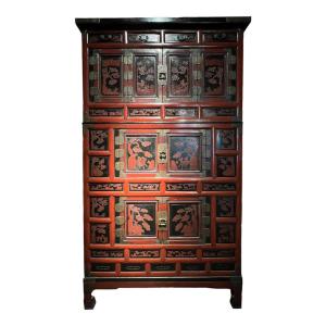 Korea, Lacquered Wood Three-tier Cabinet, 19th Century. 