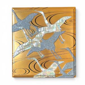 Japanese Lacquered Suzuribako Decorated With Cranes After Kōrin, Heian Zōhiko, Taishō–shōwa