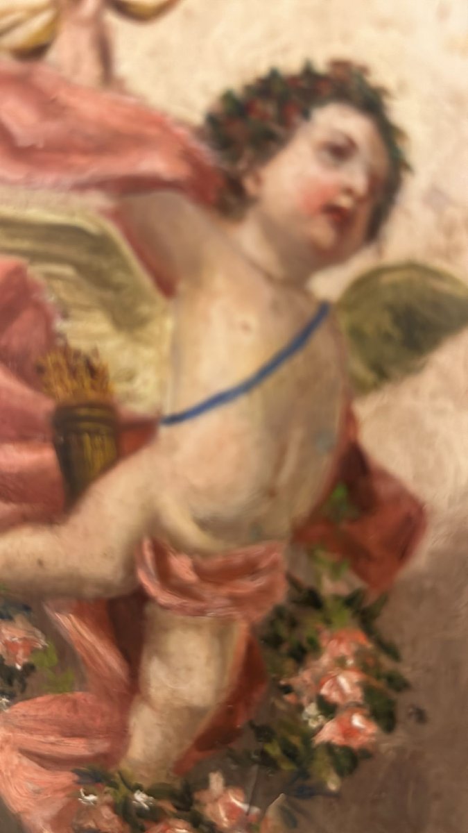Cherub Painted On A Wooden Tablet-photo-2