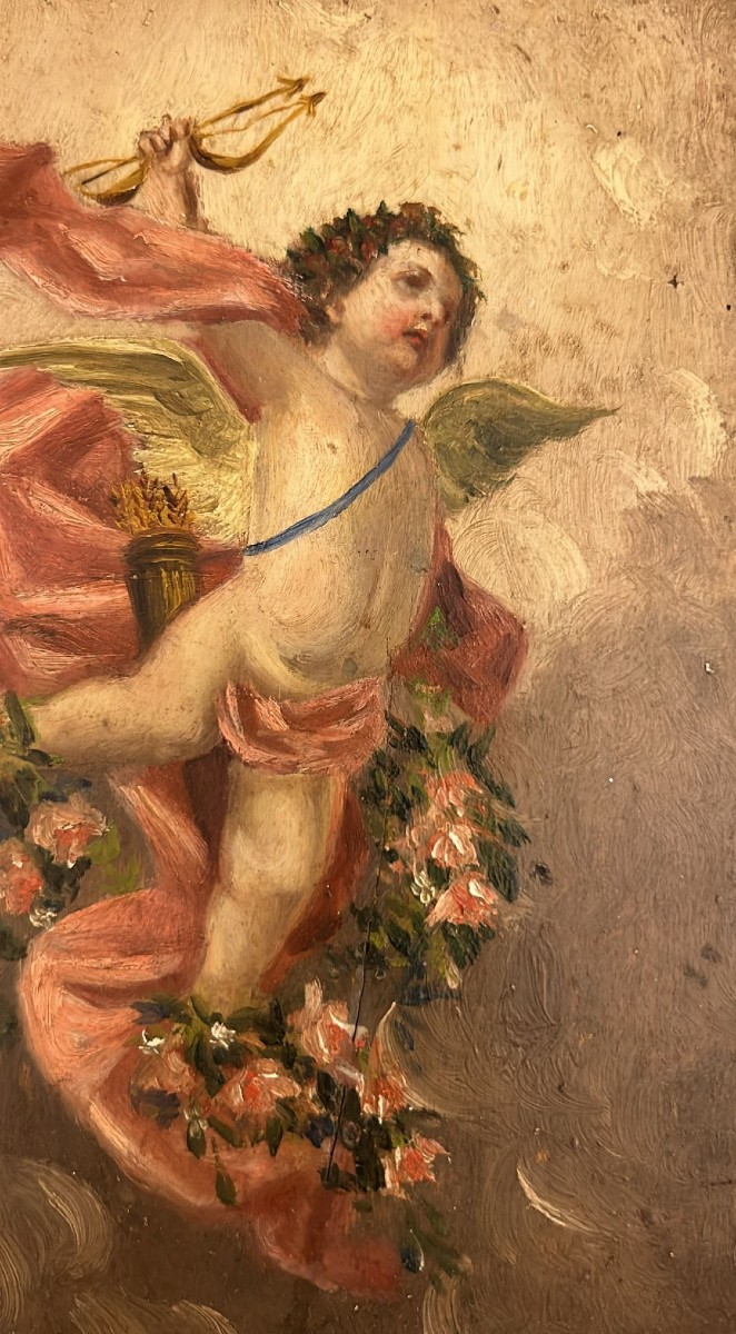 Cherub Painted On A Wooden Tablet