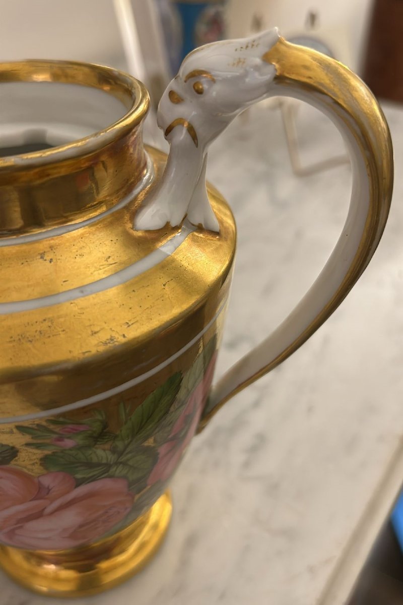 Locré Manufactory - Pouyat And Russinger - Pouring Teapot With Gold Base And Bouquet Of Roses.-photo-2