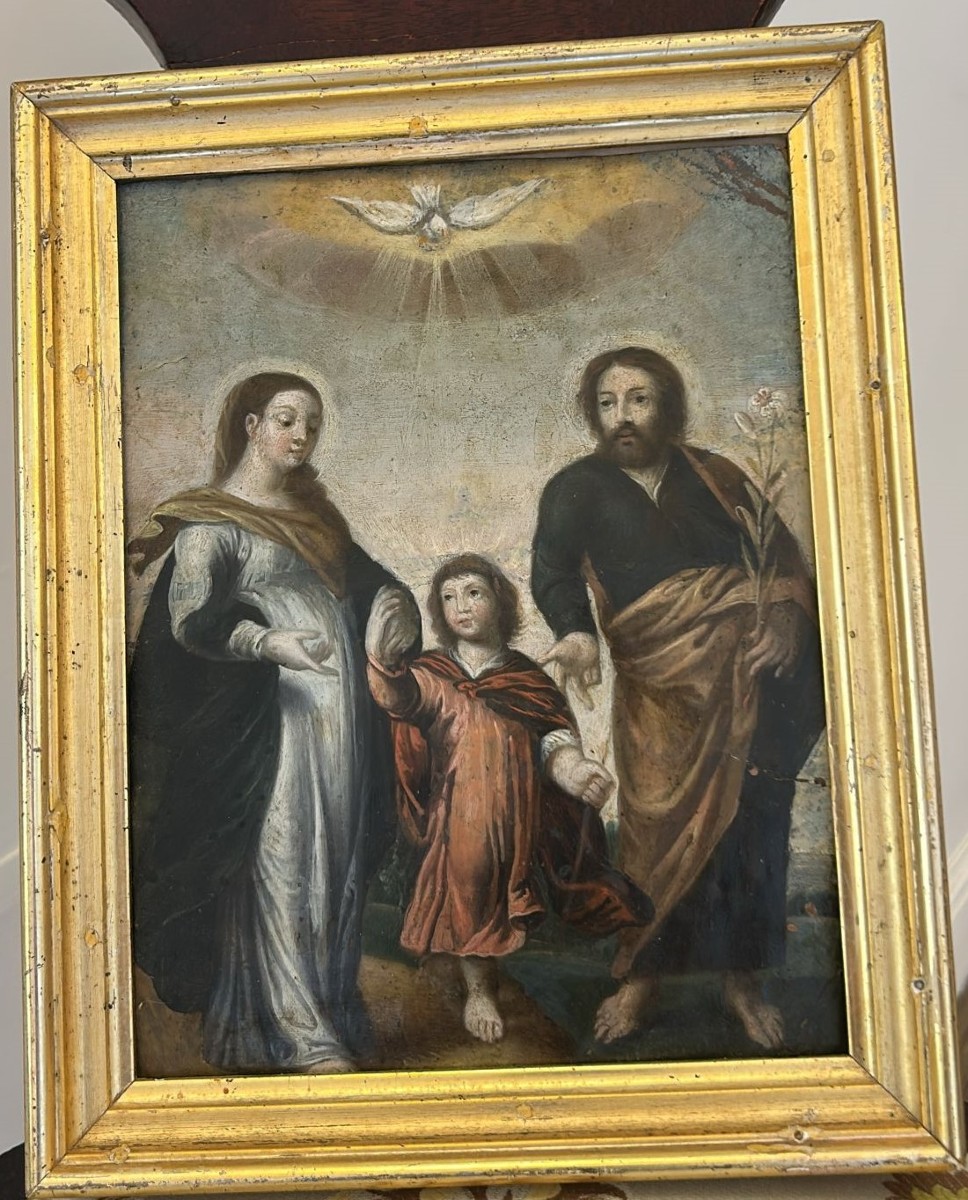Peinture sur cuivre : la Sainte Famille. XVIIe siècle