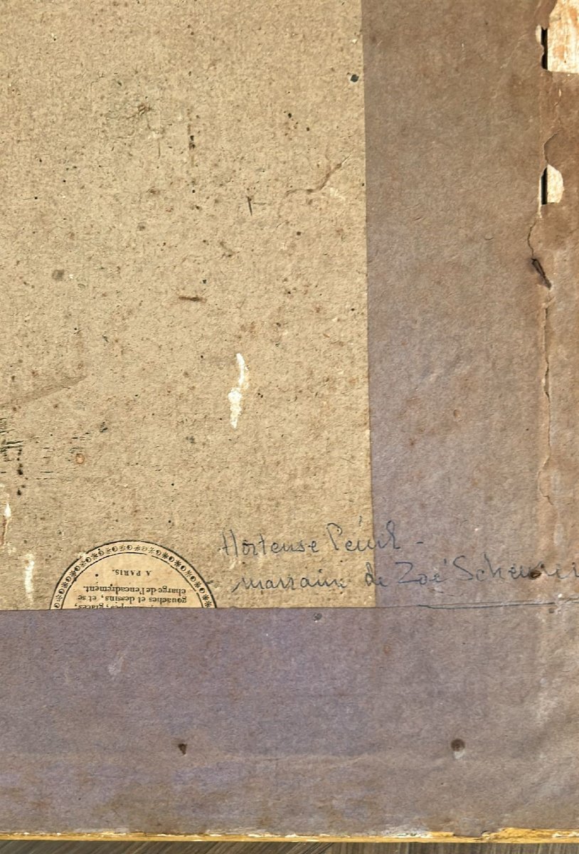 Pastel d'époque XIX siècle, France, encadré d'un cadre doré contemporain. -photo-2