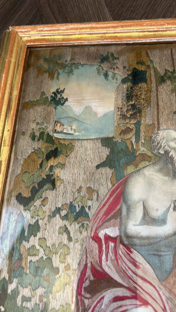 Peinture sur soie, XVIIIe siècle. Saint Jérôme le Pénitent. -photo-2