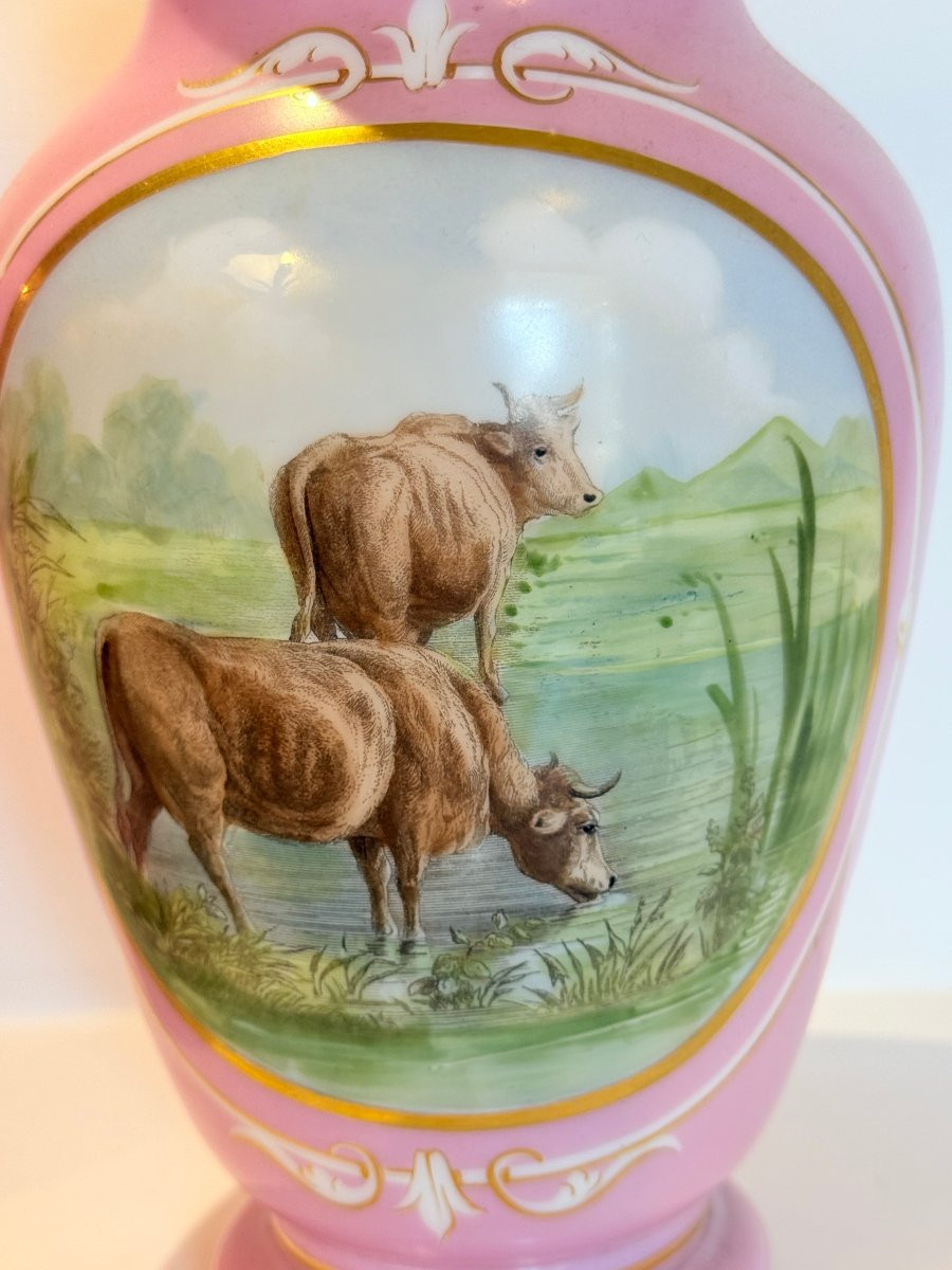 Pair Of Empire-era Opaline Vases-photo-2